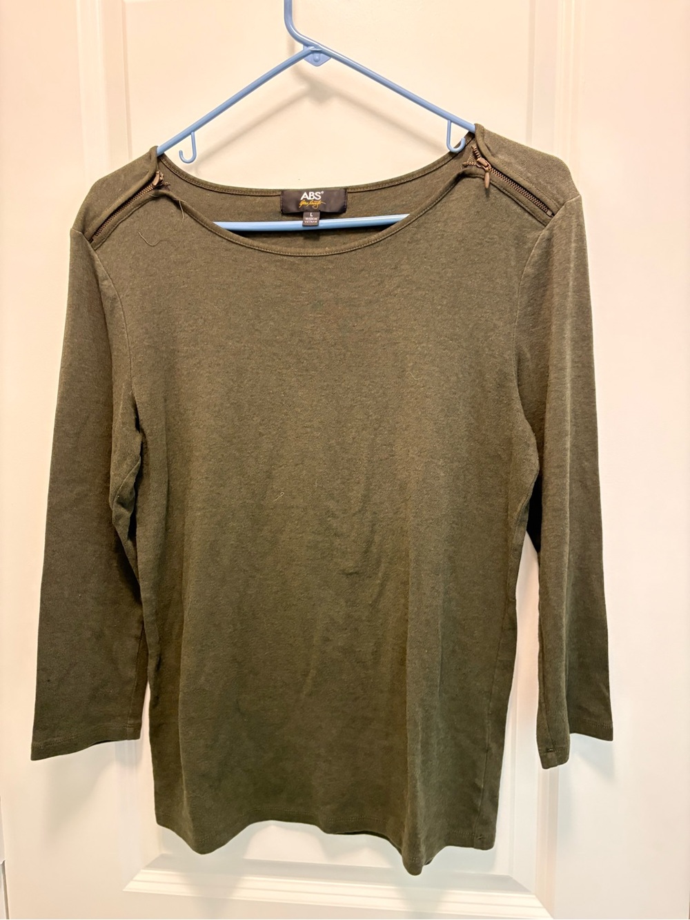ABS by Allen Schwartz Forest Night Olive Green Zip Shoulder Top L - Picture 2 of 11